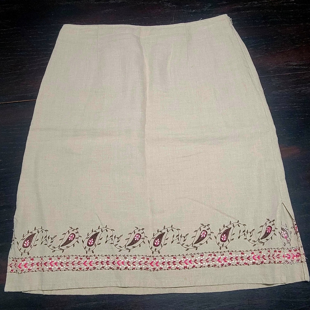 Ann Taylor A Line Linen Embroidered Paisley Petite Size 10 Cottagecore Boho Zip